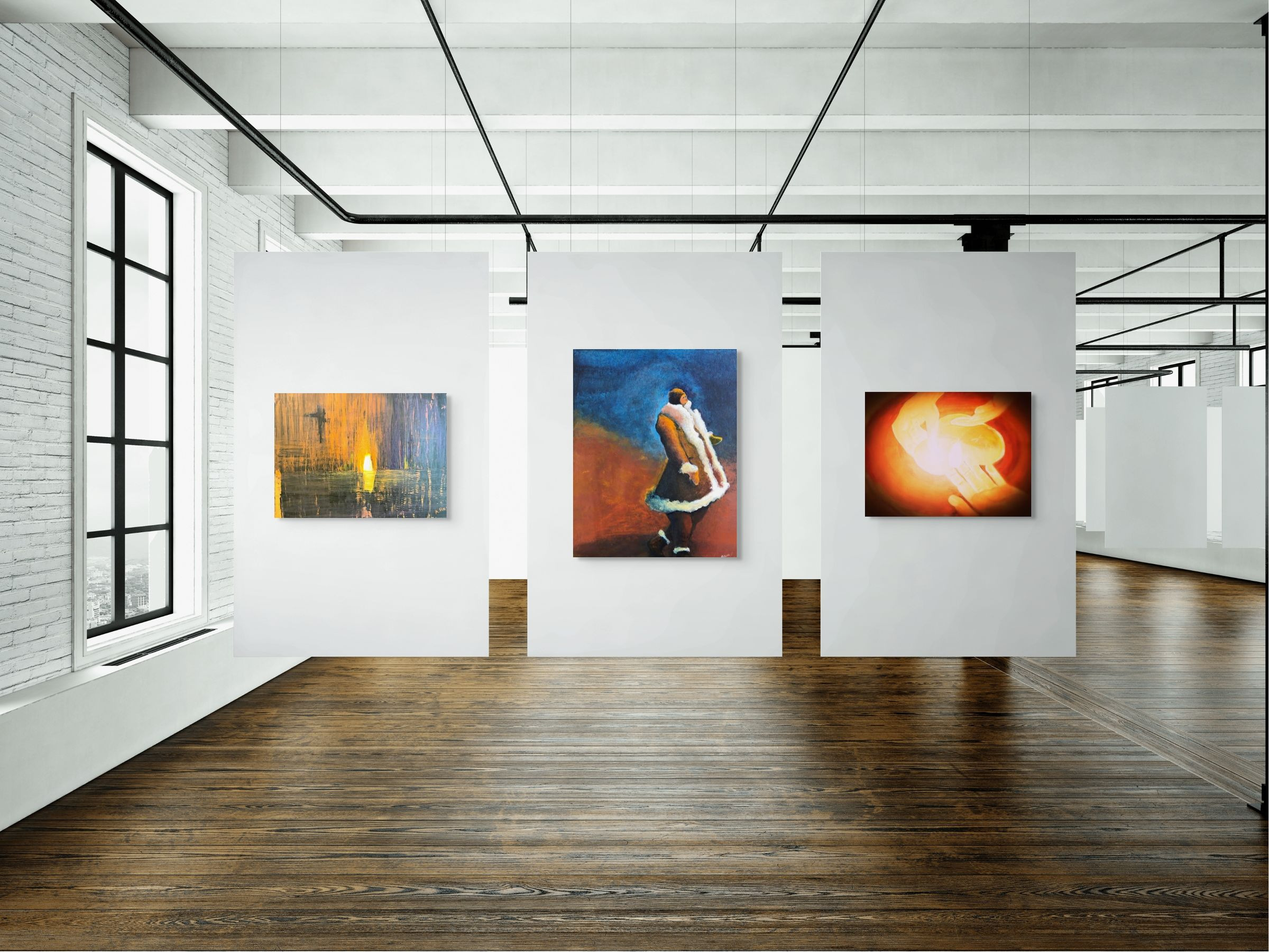Community fine art print by Anne Reid Artist displayed in a curated gallery-style wall arrangement with companion works