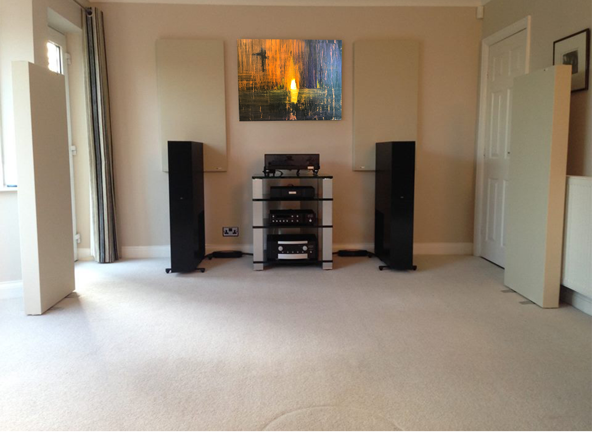 Presence metal print by Anne Reid Artist shown in a listening room setting