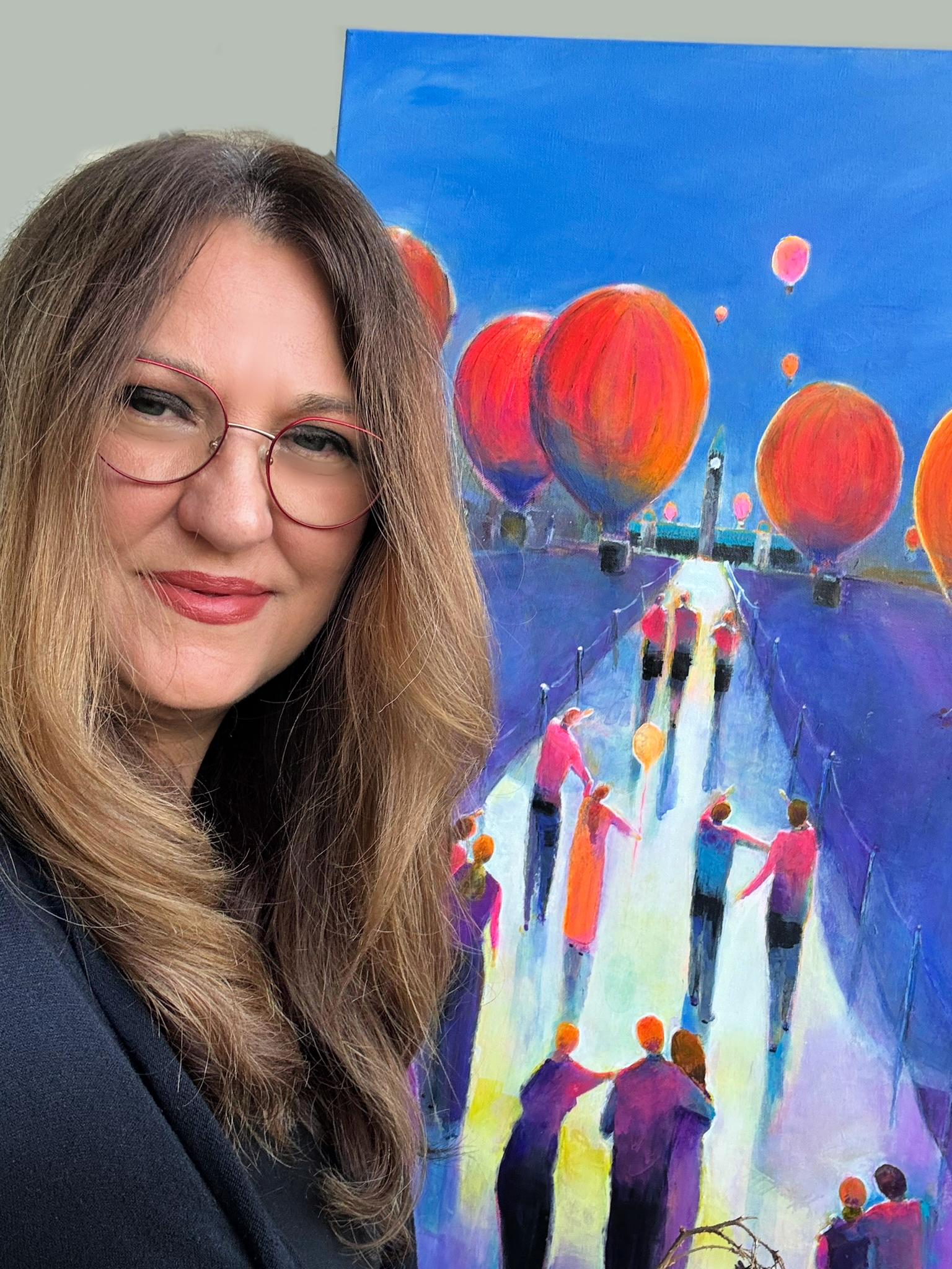 Anne Reid Artist with Canada Arise painting