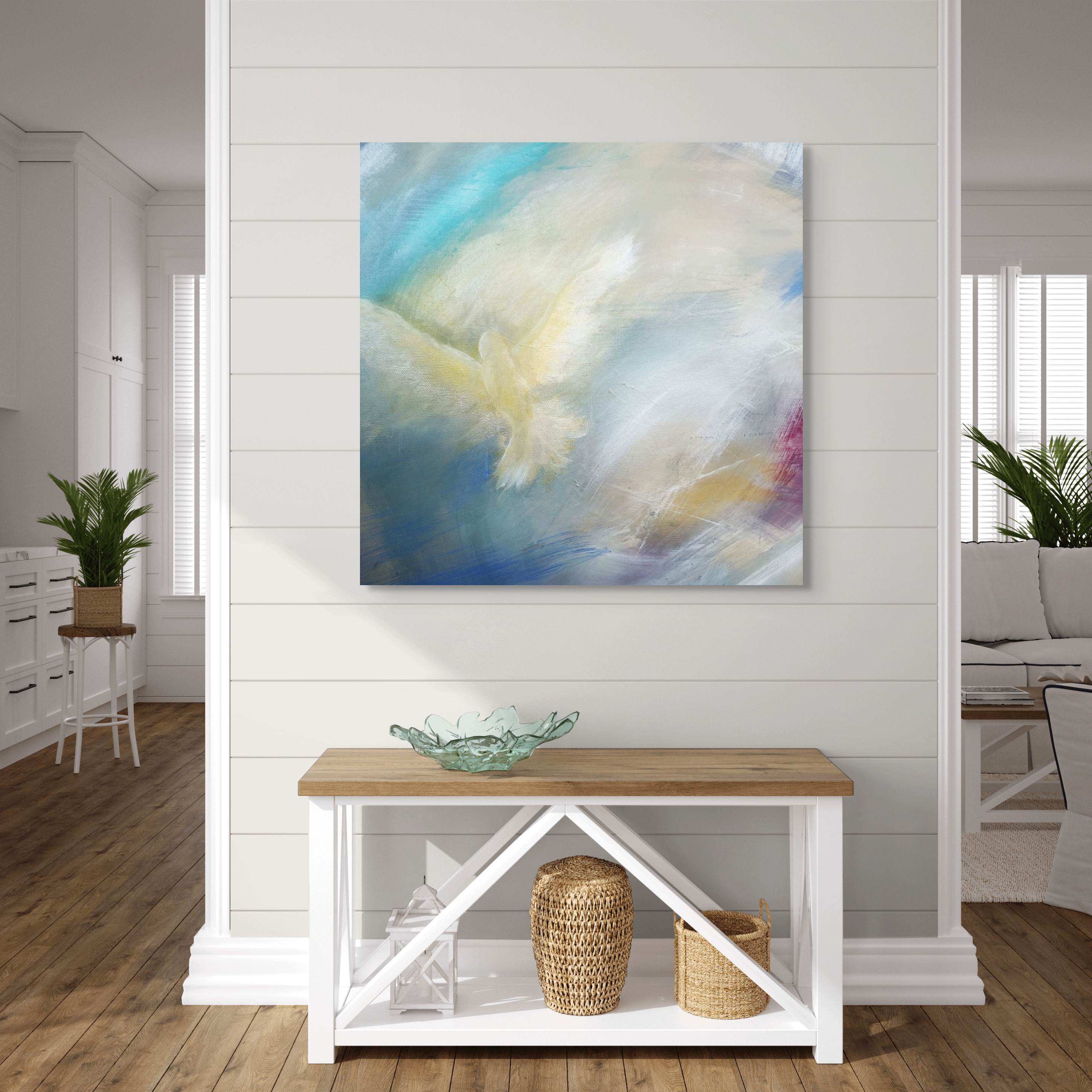 Cloud Dancer fine art print by Anne Reid Artist shown at room scale in a light-filled interior