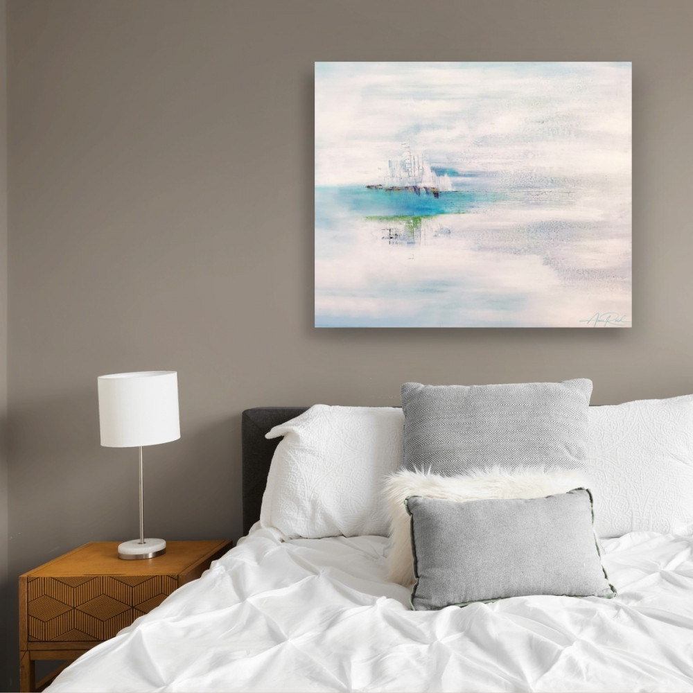On Earth as It Is in Heaven 4, print shown in a quiet bedroom setting.