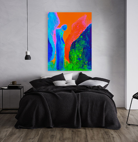 Covered by Glory, print shown in a contemporary bedroom setting.