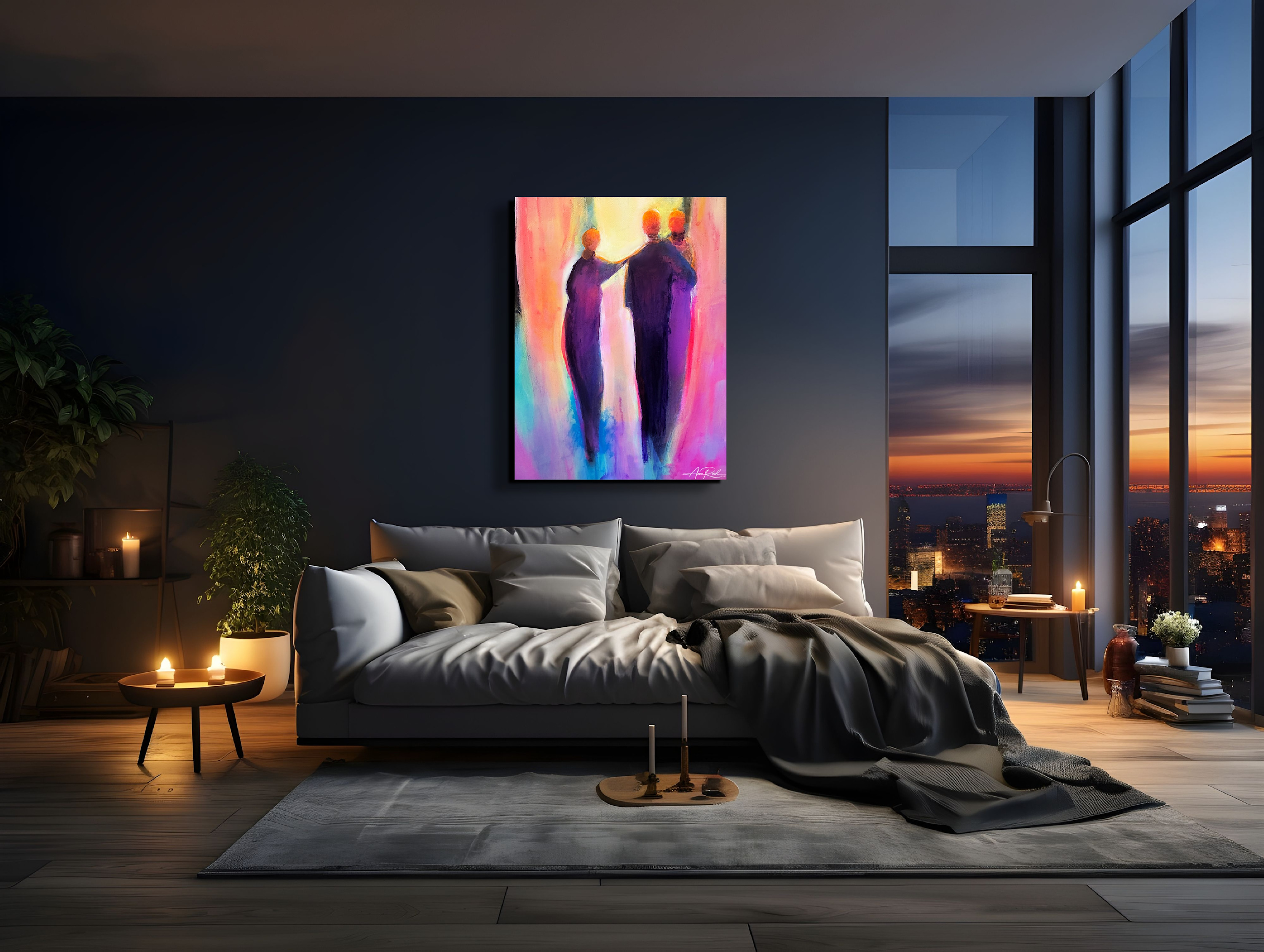 Friend of the Bridegroom, print shown in a moody bedroom setting.