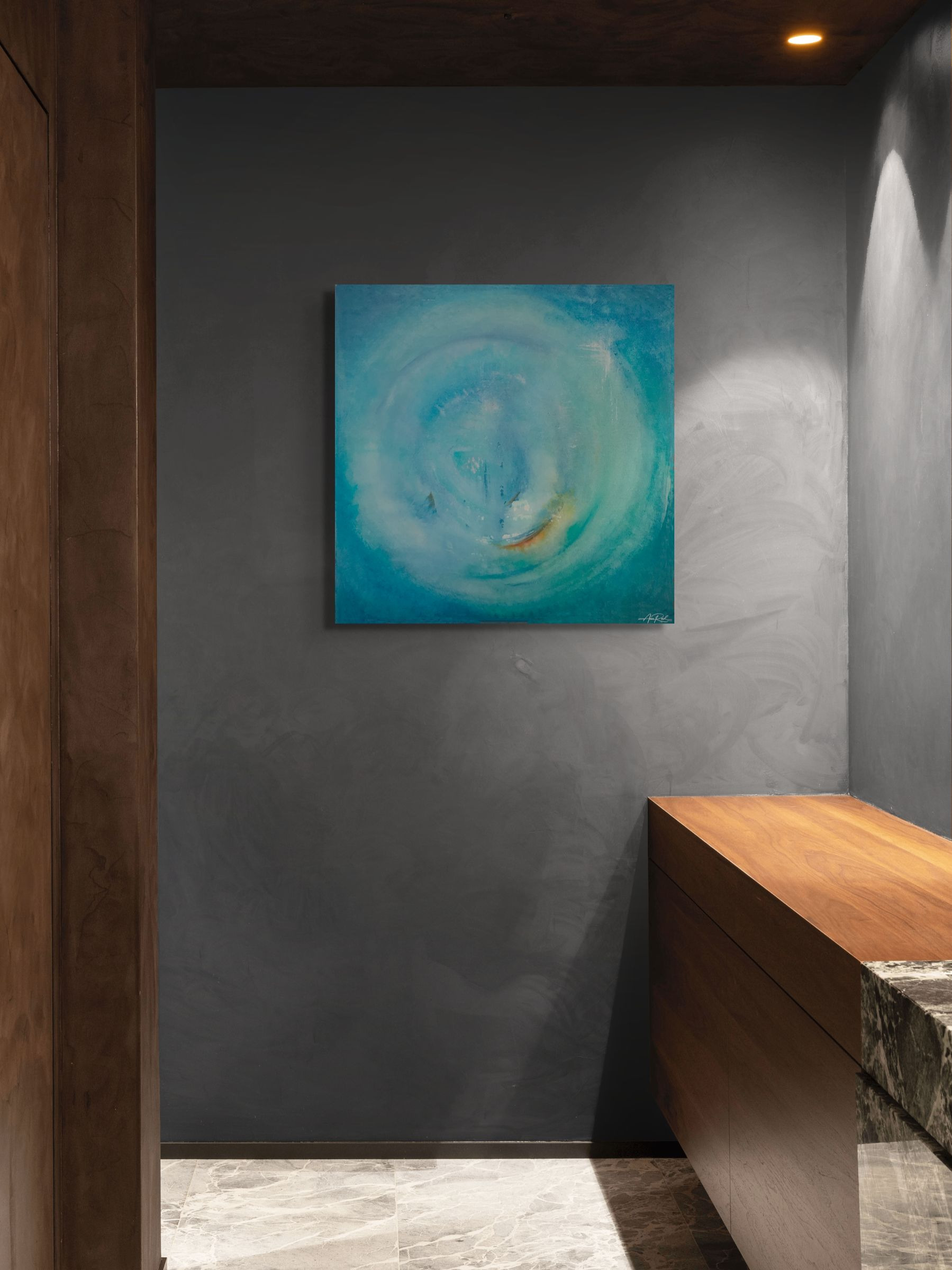 Advent 7, print shown in a contemporary bathroom setting.