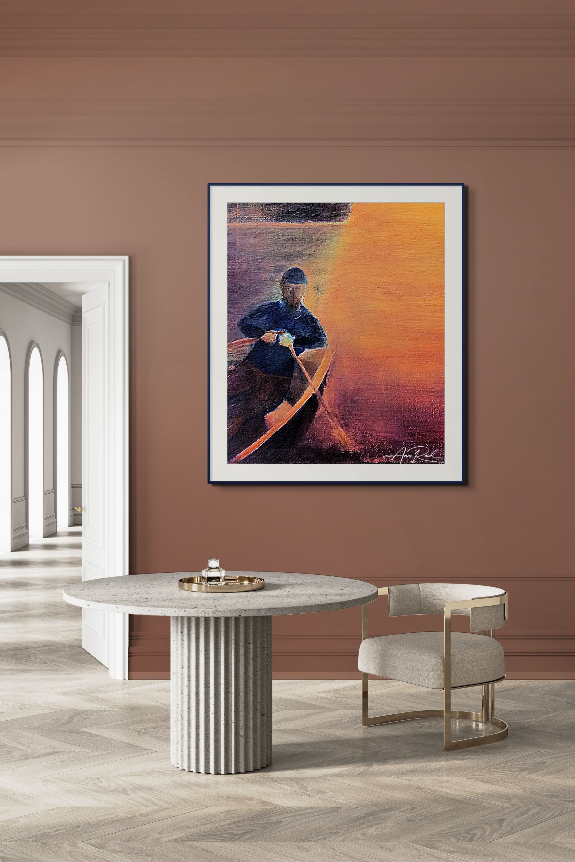 Going Fishing 4 abstract artwork shown in a lounge setting