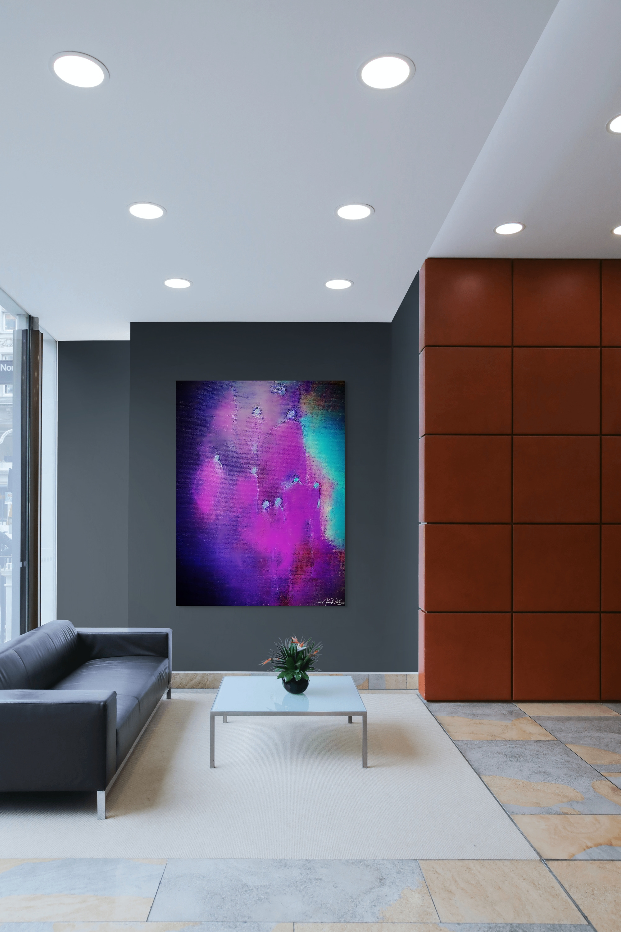 The Breaker 8 abstract artwork shown in a lobby setting