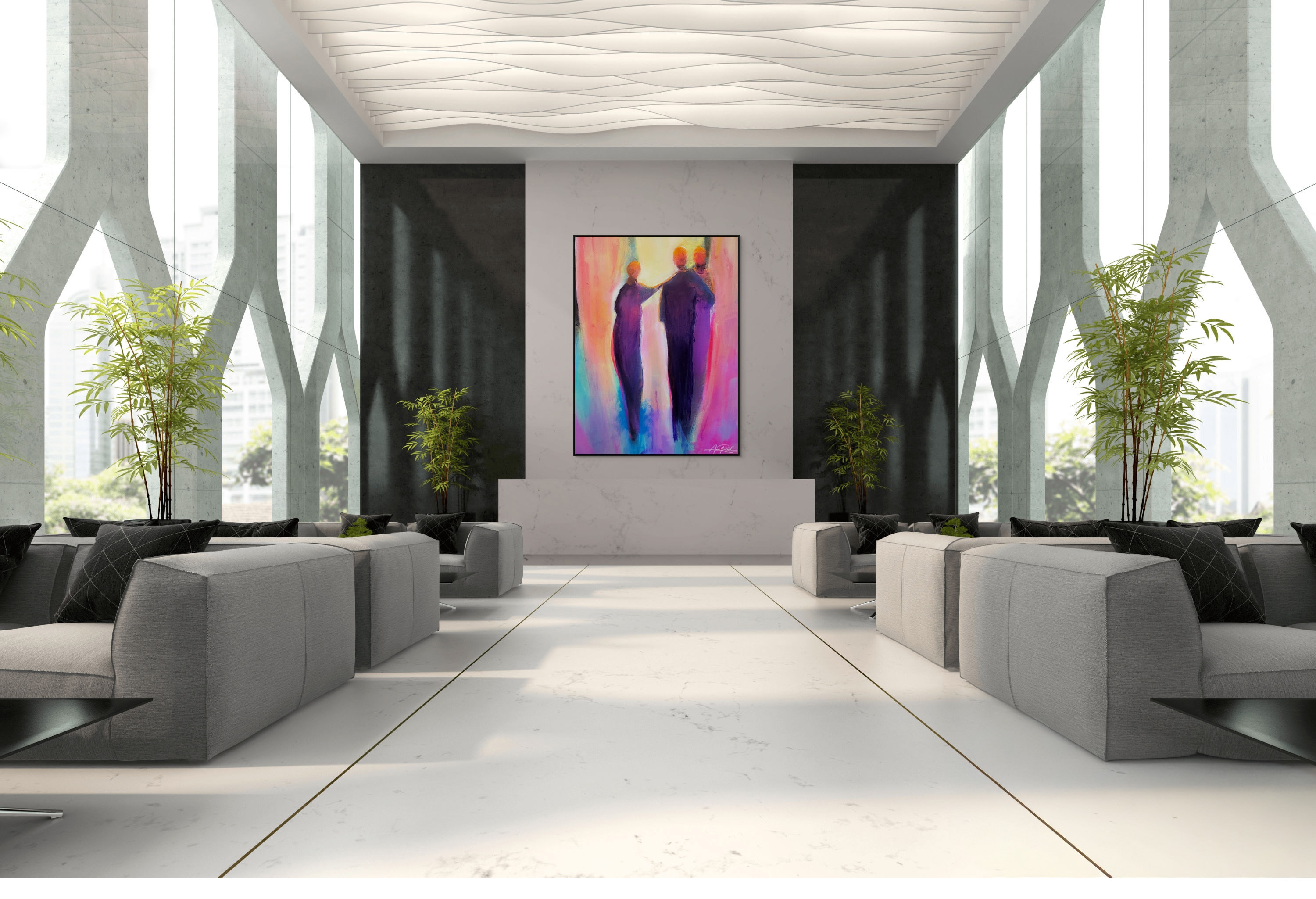 Friend of the Bridegroom, print shown in a hotel lobby setting.